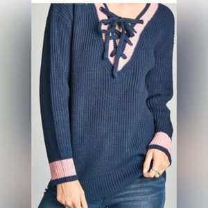 Blue and Pink accent Pull Over Knit